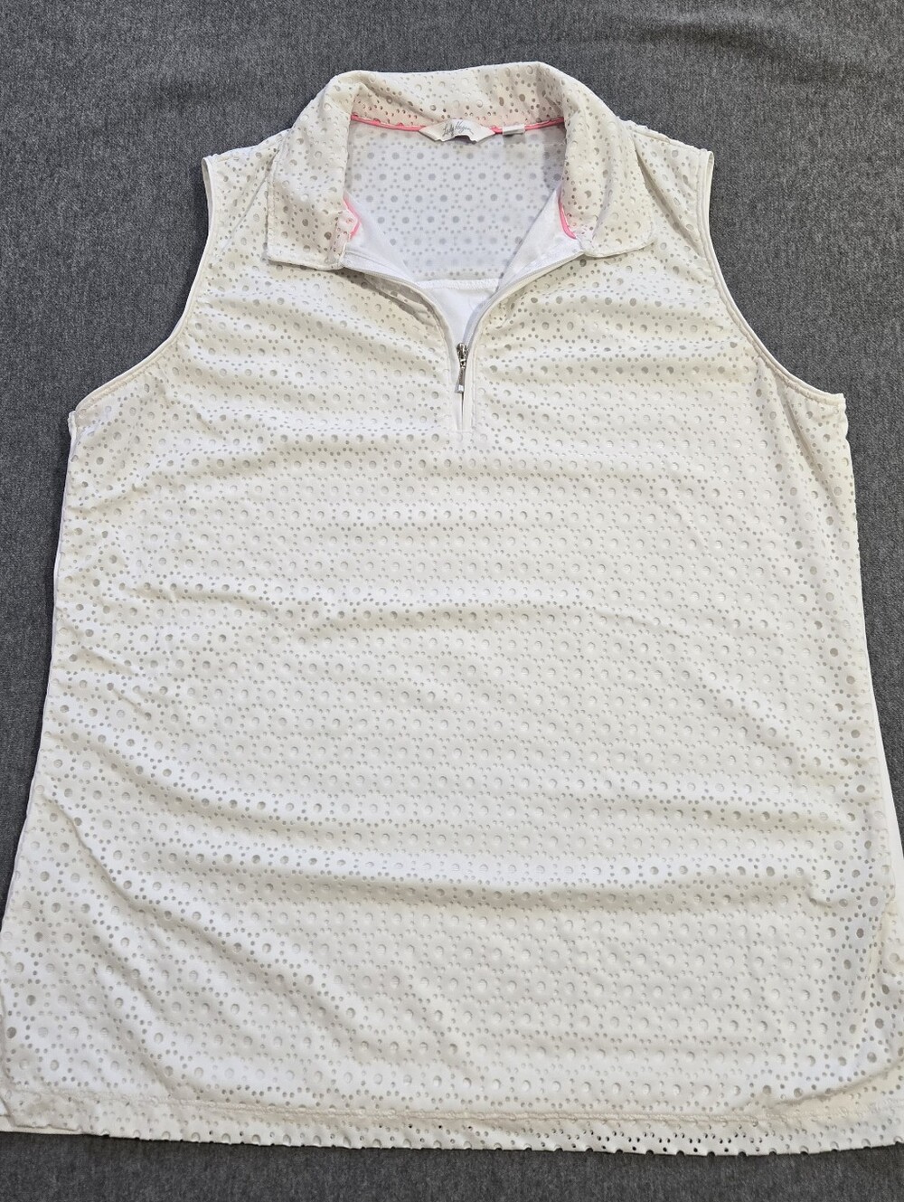 Womens Lady Hagen Sleeveless Golf Polo Size Large White Laser Cut Out Pickleball